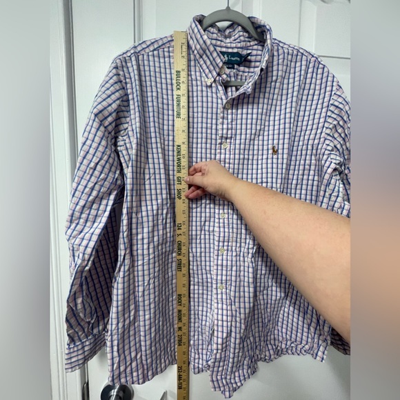 Excellent used condition men’s 18 neck Ralph Lauren pink & blue check button up - Picture 7 of 7